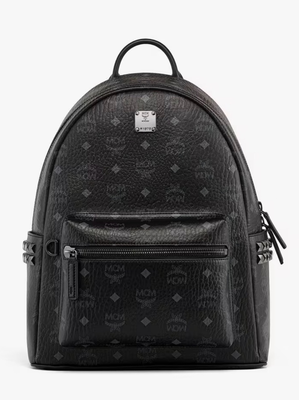MCM Stark Side Studs Monogram Black Leather Backpack